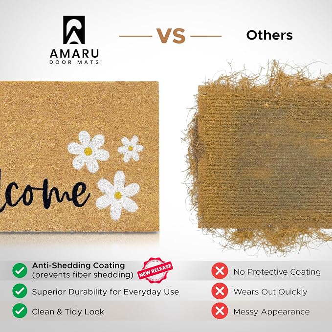 Coir Welcome Mat, Welcome Daisies, 17 x 29 in | 100% Natural Coir, Anti-Shedding - Image 3