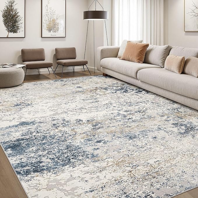 DMOYEST Area Rug Living Room Rugs 7x9 Washable Abstract Beige Blue Carpet | by DMOYEST