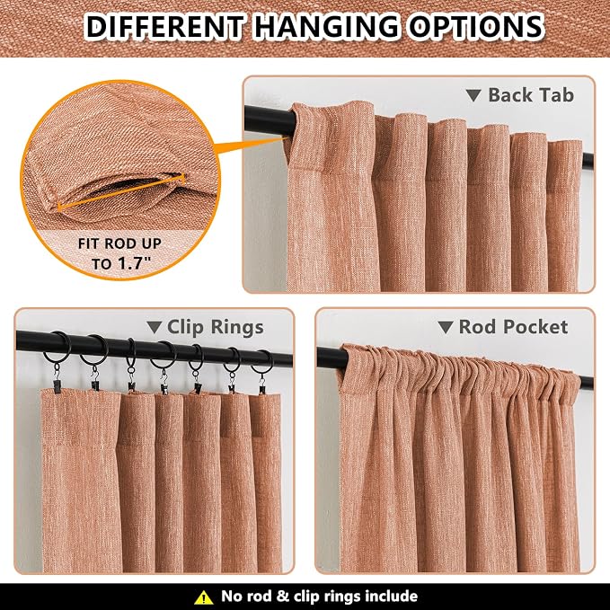 MYSKY HOME 90 Inch Burnt Orange Curtains - Image 3