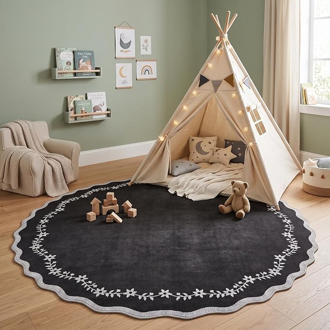 GarveeHome Round Rugs 6ft Scalloped Washable Circle Rug - Image 2