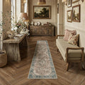 2x6 Blue Brown Retro Floral Washable Runner Rug by HUGEAR