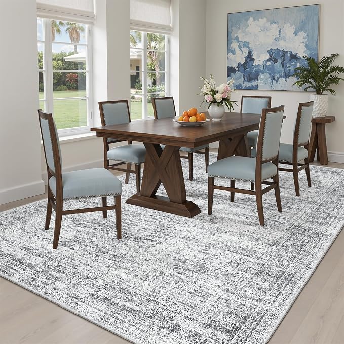 Soalmost 5x7 Area Rugs Grey Low Pile Washable Trendy Faded Style Rug | Vintage - Image 10