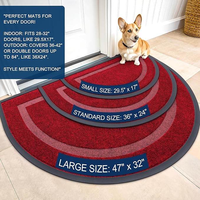 OLANLY Half Circle Front Door Mat Outside 29.5x17 All-Season Rubber Doormat | - Image 3