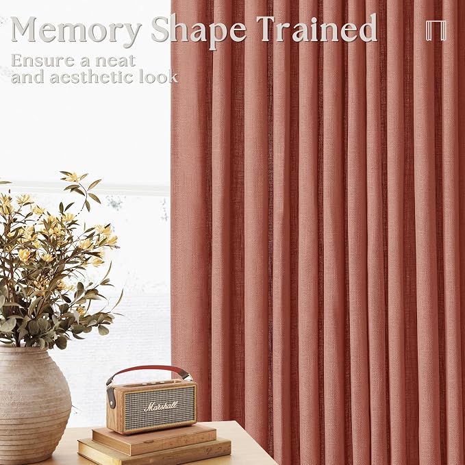 Pinch Pleated Linen Semi Sheer Curtains 45 Inch Length 2 Panels Firebrick | - Image 2