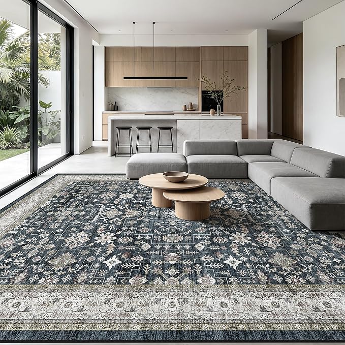 Grey Area Rug 9x12 for Living Room Bedroom | Low Pile;Machine Washable; Soft; - Image 8