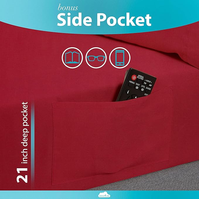 DREAMCARE Queen Sheet Set – 6 pcs Cooling Bed Sheets – up to 21” Deep Pocket Queen Sheets Set – 2500 Supreme Collection – Extra Soft 100% Brushed Microfiber Hotel Luxury with Side Pocket – Burgundy