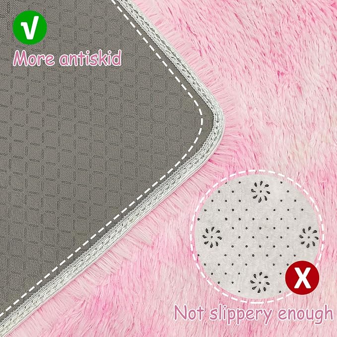 Super Soft Fluffy Living Room Area Rug 2x6 ft Tie-Dyed Light Pink Shaggy Furry - Image 3