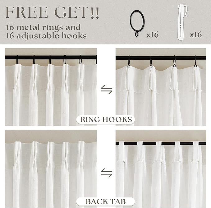 Beige White Pinch Pleated Linen Curtains 2 Panels 108 Inches Long | 400GSM - Image 5