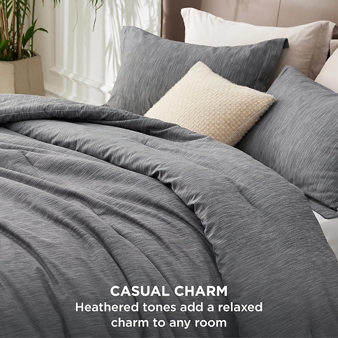 Bedsure Full Comforter Set - Charcoal Grey Soft Bedding for All Seasons, Cationic Dyed Bed Set, 3 Pieces, 1 Full Size Comforter (82"x86") and 2 Pillow Shams (20"x26"+2")