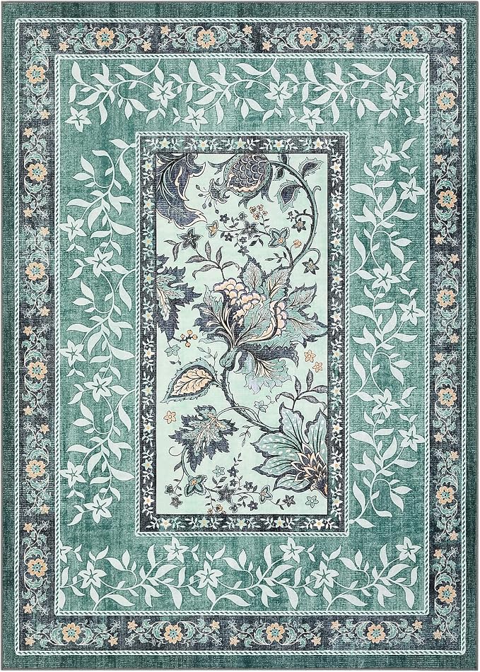 GarveeHome Teal 2x6 Washable Kitchen Runner Rugs Non Slip Provence Botanical - Image 9