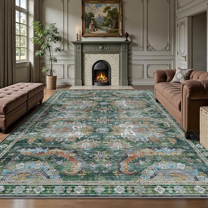 Washable Rug 6x9, Vintage Retro Soft Area Rug, Non-Slip Low Pile Rugs by Yarooge