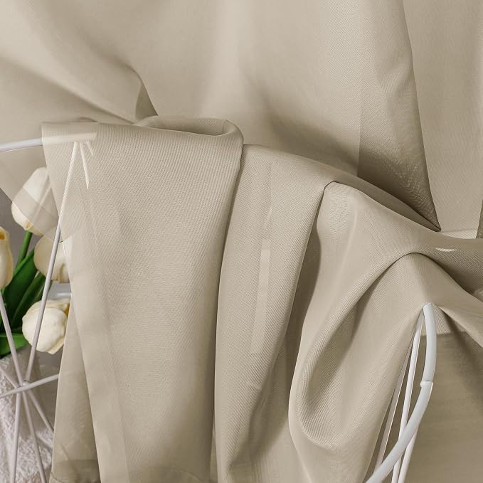 Taupe Sheer Curtains 63 Inches Long 2 Panels - Image 3