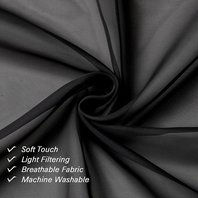 Black Sheer Curtains 54 Inch Length 2 Panels Set, Lightweight Short Curtains - Image 5