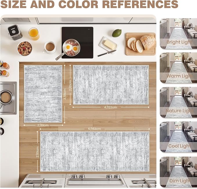 Kitchen Rugs Sets of 2, 2x3 2x4 Rug Runner, Dining Room, Soft Runner Rug - Image 2