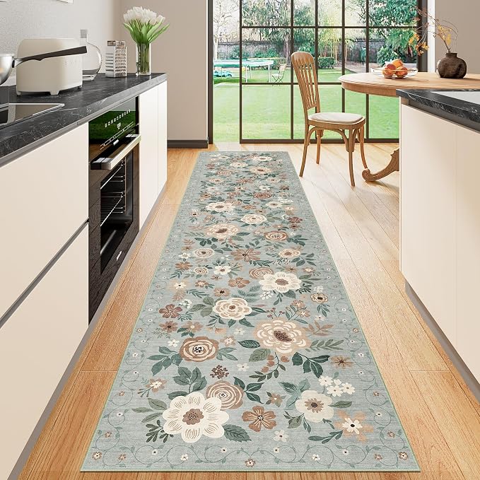 DUKINO 2x10 Runner Rug, Washable Kitchen Runner Rug Non Slip, Sage Green | Soft by DUKINO