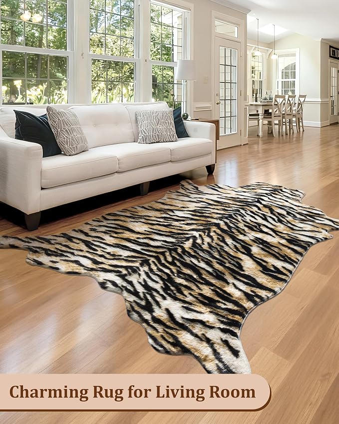 Tiger Print Rug, Animal Rug 5.2x7 Faux Animal Print Tiger Area Rug - Image 8