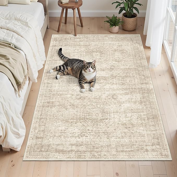 Soalmost 3x5 Rugs Non-Slip, Small Washable Kitchen Entryway Area Rug Beige | - Image 7