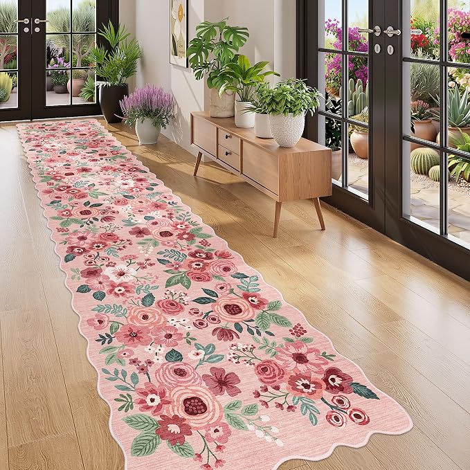 DUKINO 2.6x12 Washable Runner Rug, Floral Non Slip Long Kitchen Rug, Stain by DUKINO