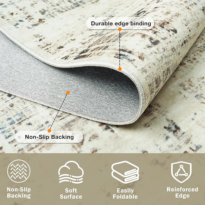 8x10 Washable Area Rug for Living Room Bedroom: Non-Slip Modern Gray White | - Image 4