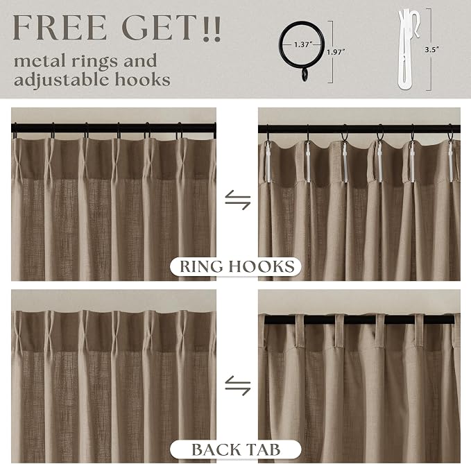 Extra Long Light Brown 120 Inches Semi Sheer Linen Curtains Brown Coffee | - Image 5
