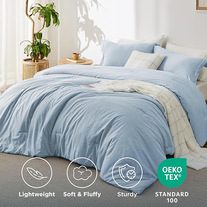 Bedsure Twin/Twin XL Comforter Set - Light Blue Soft Bedding for All Seasons, Cationic Dyed Bed Set, 2 Pieces, 1 Twin Size Comforter (68"x88") and 1 Pillow Sham (20"x26"+2")
