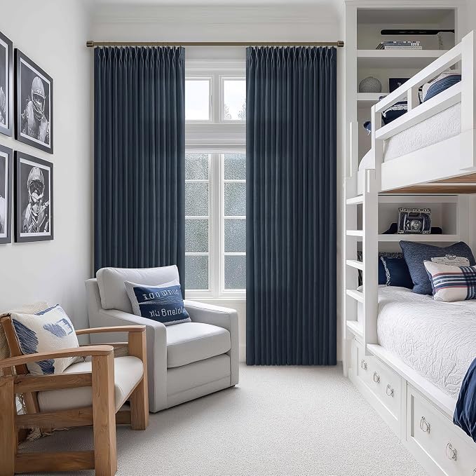 120 Inch Pinch Pleated Linen Navy Semi Sheer Curtains - Image 7