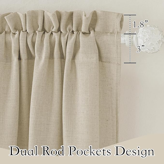 RYB HOME Half Window Curtains - Linen Textured Sheer Curtains Privacy Semi Sheer Drapes for Small Window Tiers Set for Bedroom Kitchen Cafe Bathroom, Beige, W 52 x L 36, 1 Pair