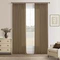 Dark Brown Pinch Pleat Semi Sheer Memory Shaped Flax Linen Curtains 50Wx92L | by Twodrapes