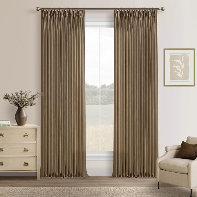 Dutch Cocoa Pinch Pleated Linen Semi Sheer Curtains 102 Inch Long 50x102 | - Image 9