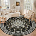 Round Area Rug for Living Room: 8ft Boho Washable Rug Black Gold | Vintage Boho by EXPEDIX