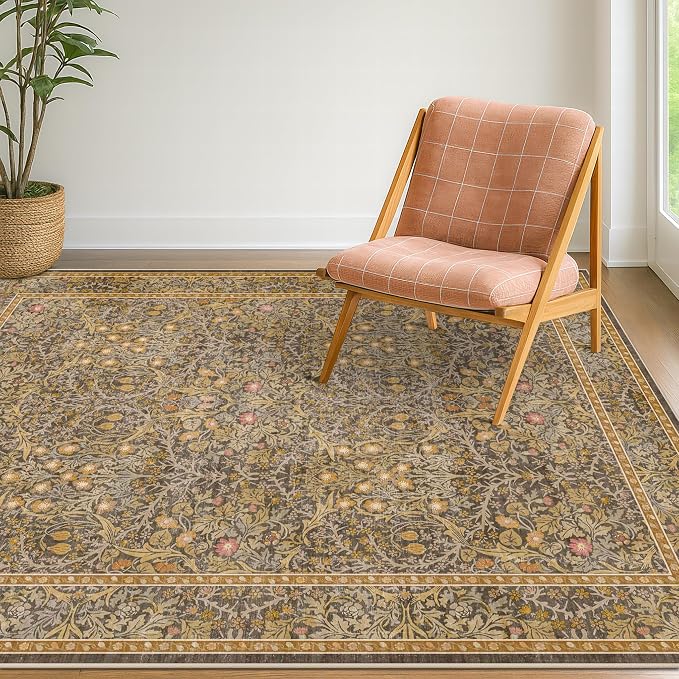 Vintage Brown 4x6 Area Rugs for Large Entryway, Bedroom Beside Rug, Non-Slip by HazoHaus
