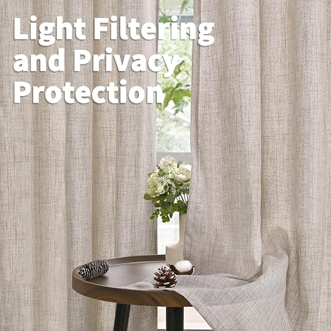 YoungsTex Linen Curtains 52 x 98 Inch 2 Panels, Filtering Drapes Grommet | - Image 3