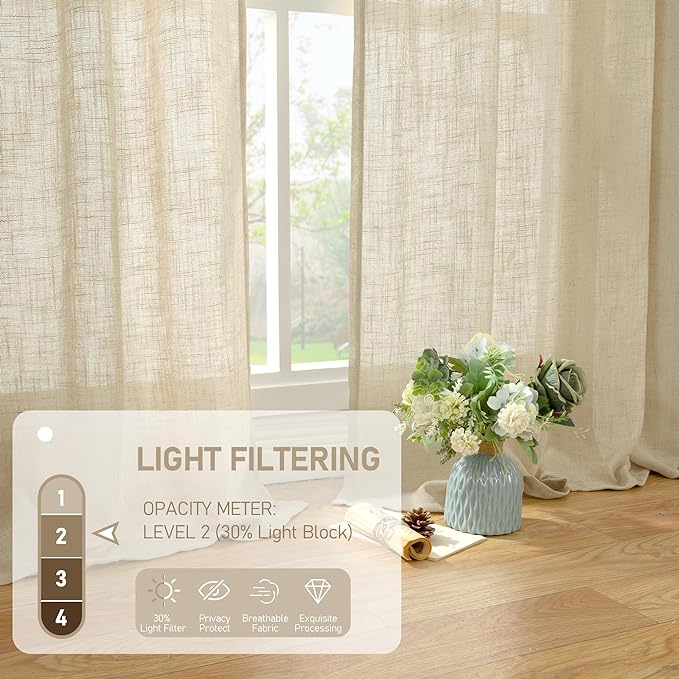 Semi Sheer Window Linen Curtains 54 Inch Length, 34 x 54 Inch | Light Filtering - Image 4