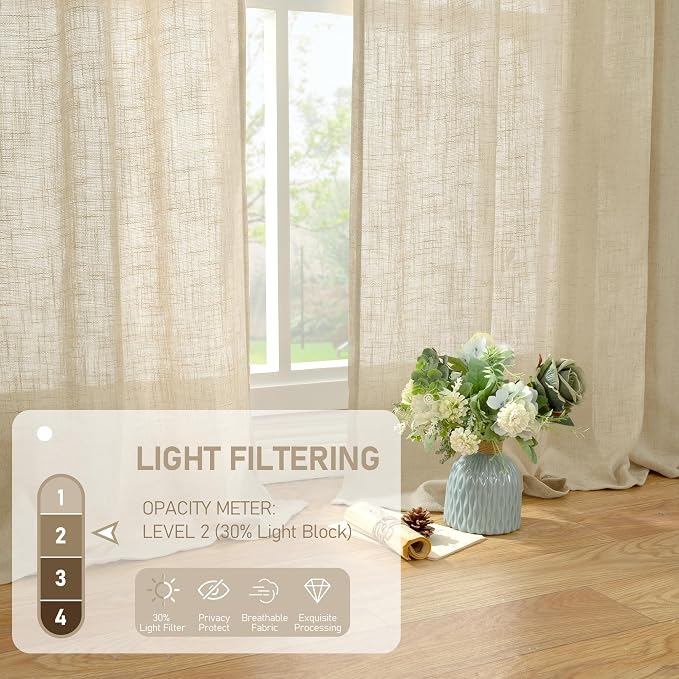 Semi Sheer Linen Curtains 45 Inches Long 2 Panels - Image 4