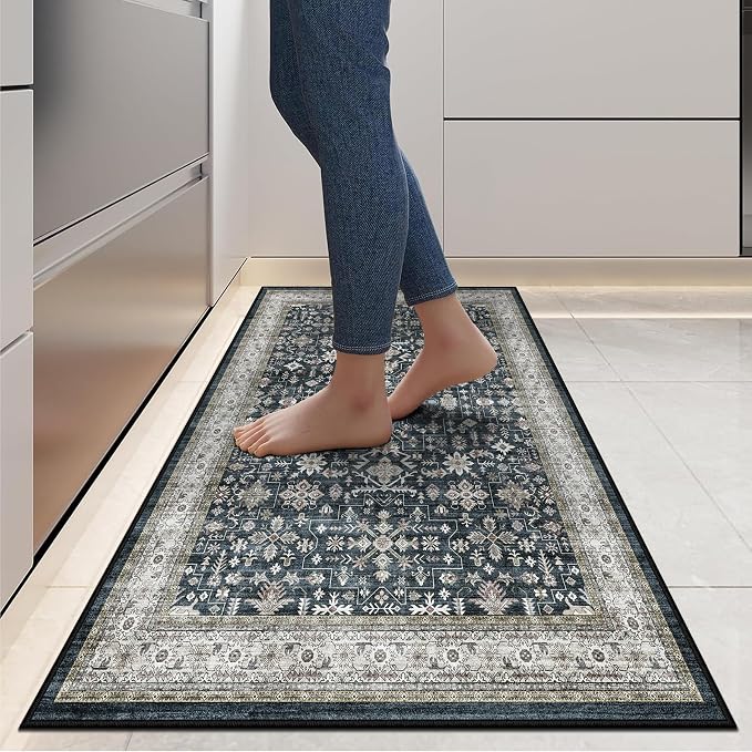 Floral Hallway Runner Rug 3x7 for Bedroom Kitchen | Rubber Backing; Non Slip; - Image 4