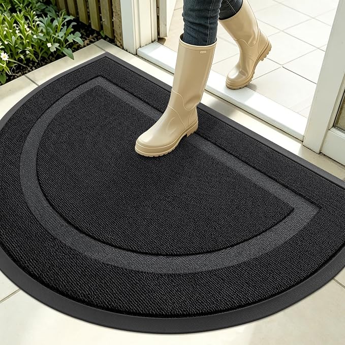 OLANLY Half Circle Front Door Mat Outside 35x23 All-Season Rubber Doormat | Jet by OLANLY