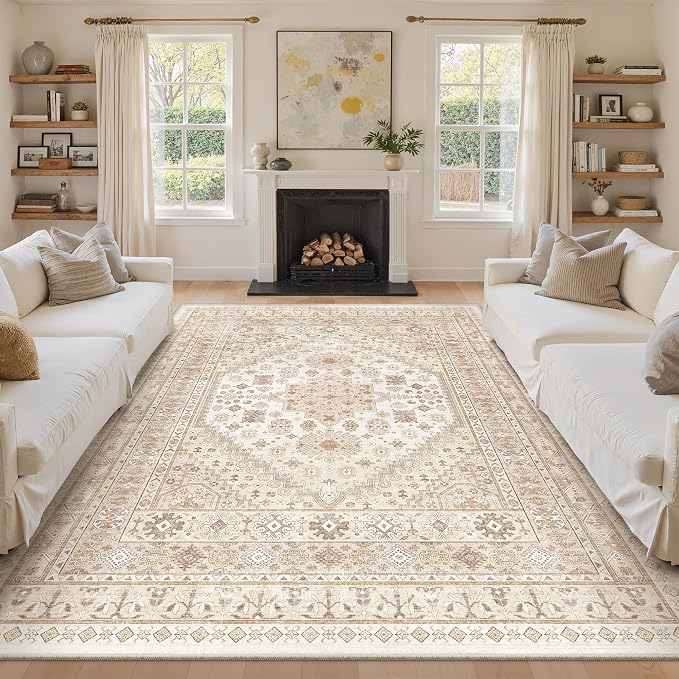 9x12 Area Rugs for Living Room, Large Washable Rug, Dining Room, Low Pile by Zesthome