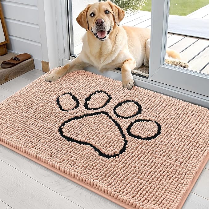 OLANLY Dog Door Mat for Muddy Paws 36x24, Paw Print Design Chenille Mud Mat | by OLANLY