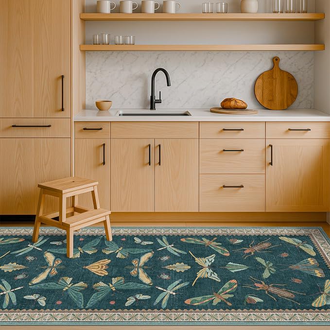 Brown and Green Kitchen Sink Runner Rug 2x5 by HazoHaus