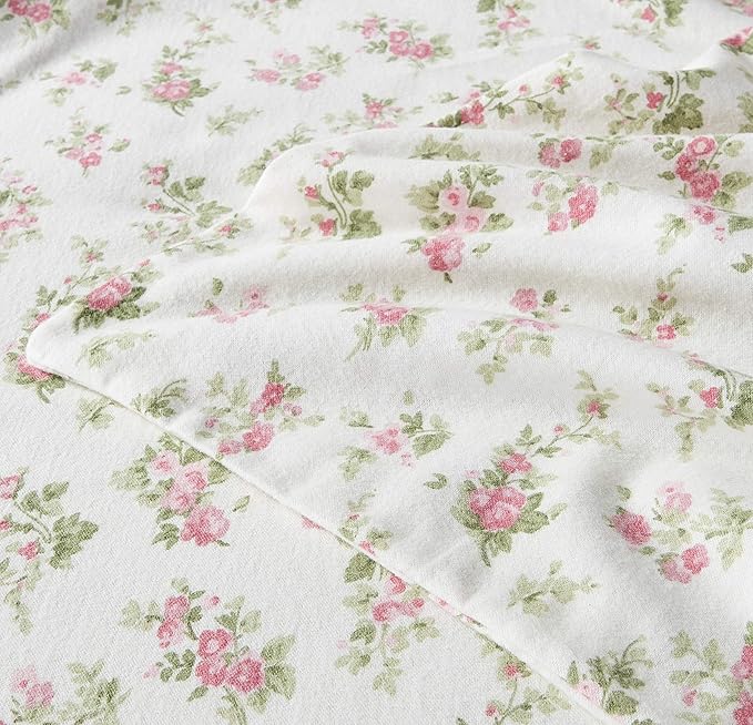 Laura Ashley Flannel Sheet Set, Audrey Pink, Queen (201592)