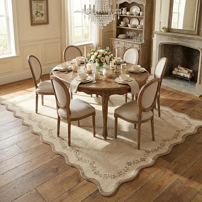 GarveeHome 5x7 Scalloped Area Rug Jute Washable Bedroom Living Room Rug | Soft - Image 3