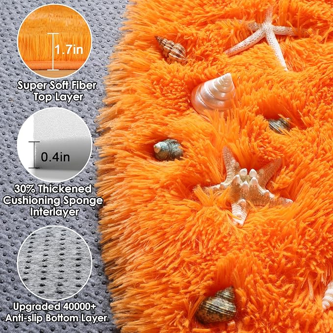 Orange Round Rugs 5ft for Bedroom Living Room, Fluffy Circle Area Rug for Kids - Image 2