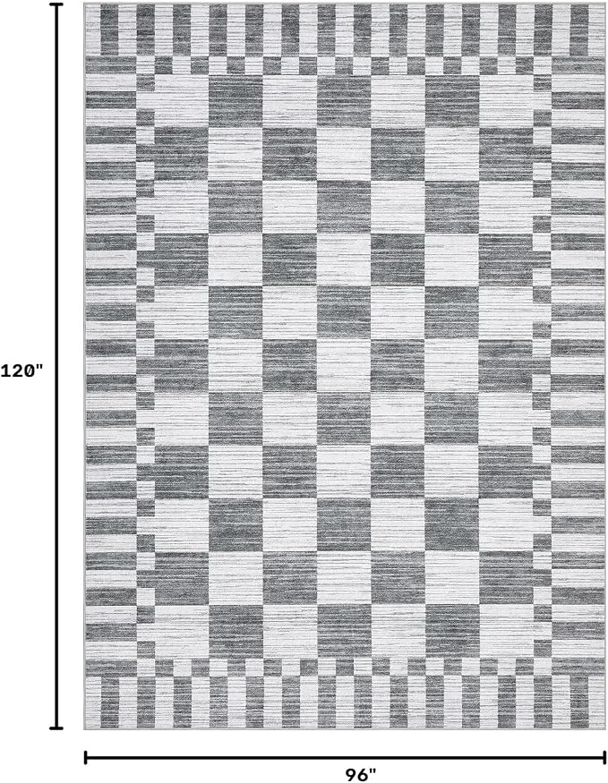 GarveeHome 8x10 Area Rugs Geometric Washable Modern Grey Checkered Rug | - Image 2