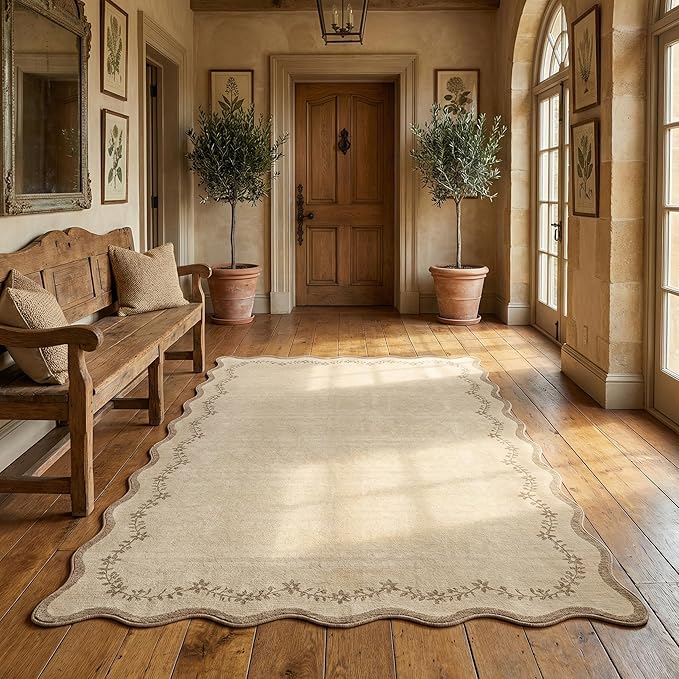 GarveeHome 3x5 Scalloped Washable Area Rug Non Slip Bedroom Entryway Rug | Soft - Image 3