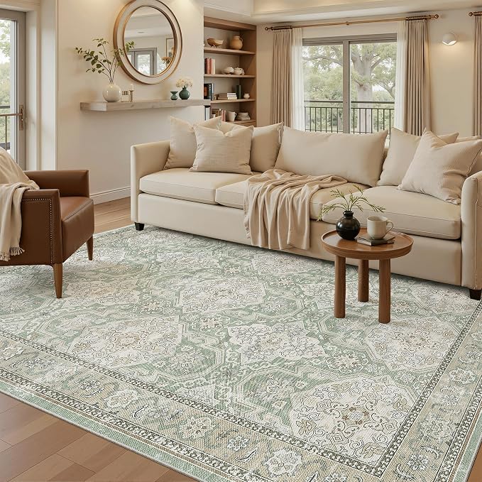 Soalmost 5x7 Area Rug Low Pile Washable Trendy Faded Style Rug, Foldable Stain - Image 2