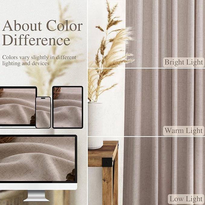 Oatmeal Linen Curtains 63 Inches Length 2 Panels Set - Image 4
