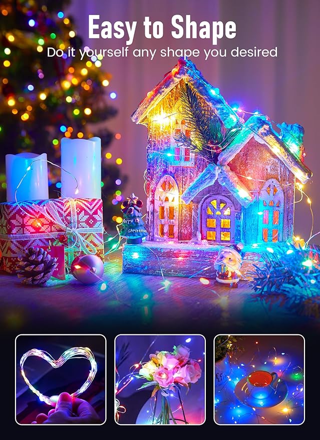 Minetom Fairy Lights Battery Operated, 33Feet 100 LEDs Mini Battery Powered String Lights, Waterproof Twinkle Lights Mason Jar Lights for Indoor Home Wedding Christmas Decoration, Multicolor