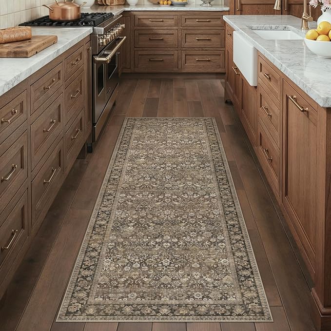 2'6''x8' Brown Vintage Floral Washable Runner Rug - Image 3