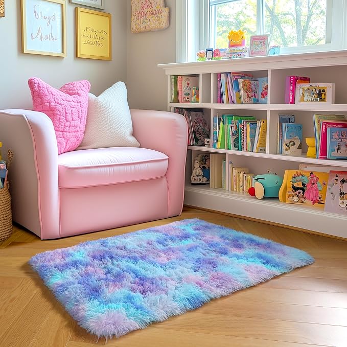 Amdrebio Purple Rainbow Mermaid Small Mini Cute Rug 2x3 - Image 6