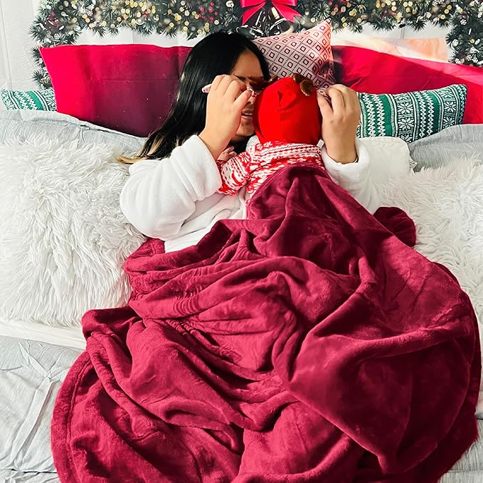 Bedsure GentleSoft Fleece Throw XL Blanket Red - 300GSM Soft Lightweight Plush Cozy Blankets for Bed, Sofa, Couch, Travel, Camping, 50x70 inches